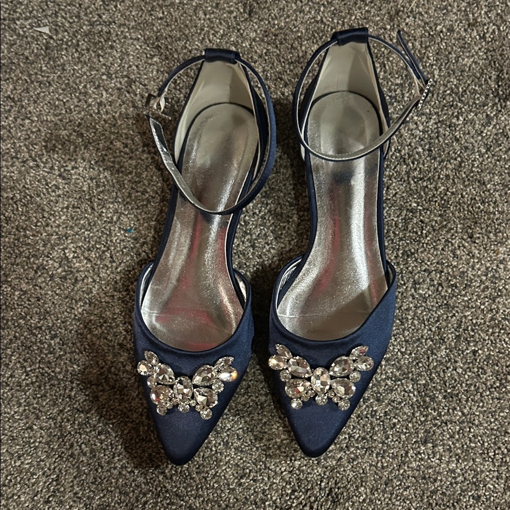 Navy Blue Embellished Women's Heels